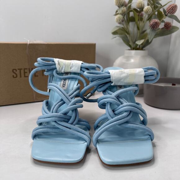 Steve Madden Idolized Strappy Ankle Tie Wedge Heel Blue Women 6.5M NWB - Picture 2 of 12